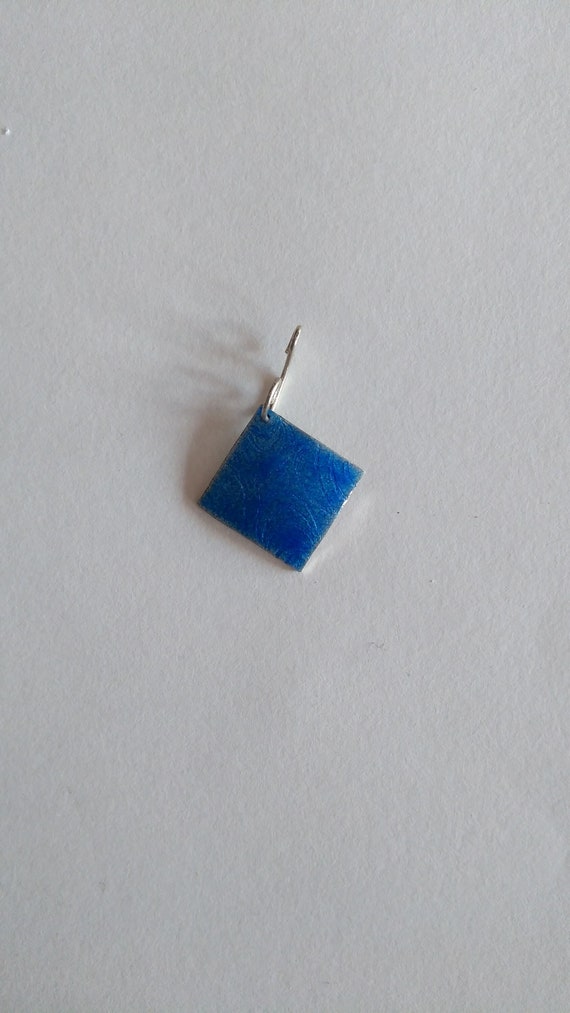 Square pendant in blue enameled silver (real enamel)