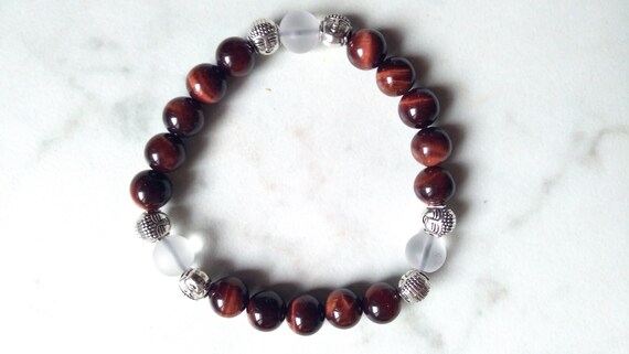 Bracelet bull's eye beads, frosted rock crystal and Buddha head