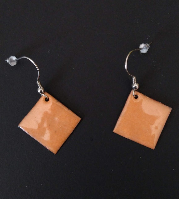 Orange apricot diamond earrings in real enamel