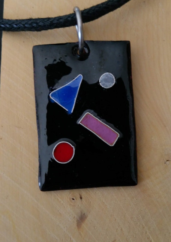 Rectangle pendant in multicolored enameled copper (real enamels)
