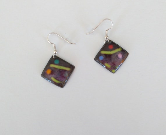 Multicolored diamond earrings in real enamel