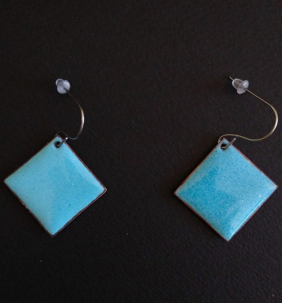 Blue diamond earrings in real enamel