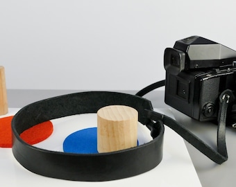 Black Leather Camera Strap | Medium Format Camera Strap | Heavy Duty Camera Shoulder Strap | Handmade in UK