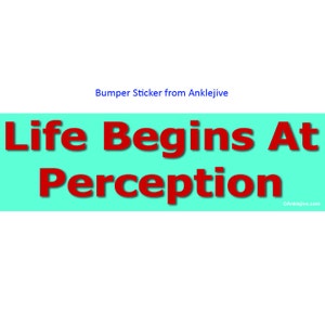 Peut inclure: Un autocollant de pare-chocs bleu turquoise avec le texte "Life Begins At Perception" en lettres rouges. L'autocollant est de Anklejive.com.