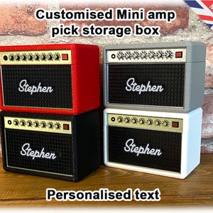 Customised Miniature Amp Guitar Pick Storage Box with custom speaker text