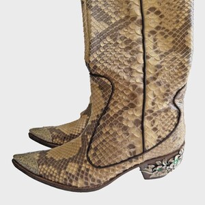 Rare Y2K Vintage Giuseppe Zanotti Vicini Python Western Cowboy Boots US8 IT 38