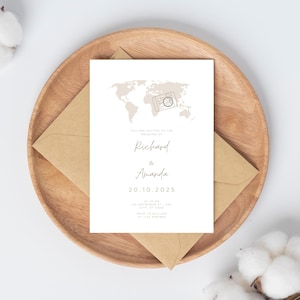 Reise inspirierte Hochzeitseinladung | Bearbeitbare Hochzeit Einladen | Modernes minimalistisches Pass-Thema | Digitaler Download