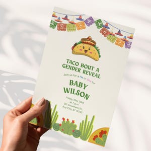 Taco Bout a Gender Reveal Invitation | Modèle de toile modifiable | Faire-part de fête de naissance fun Fiesta | Imprimable + téléchargement numérique