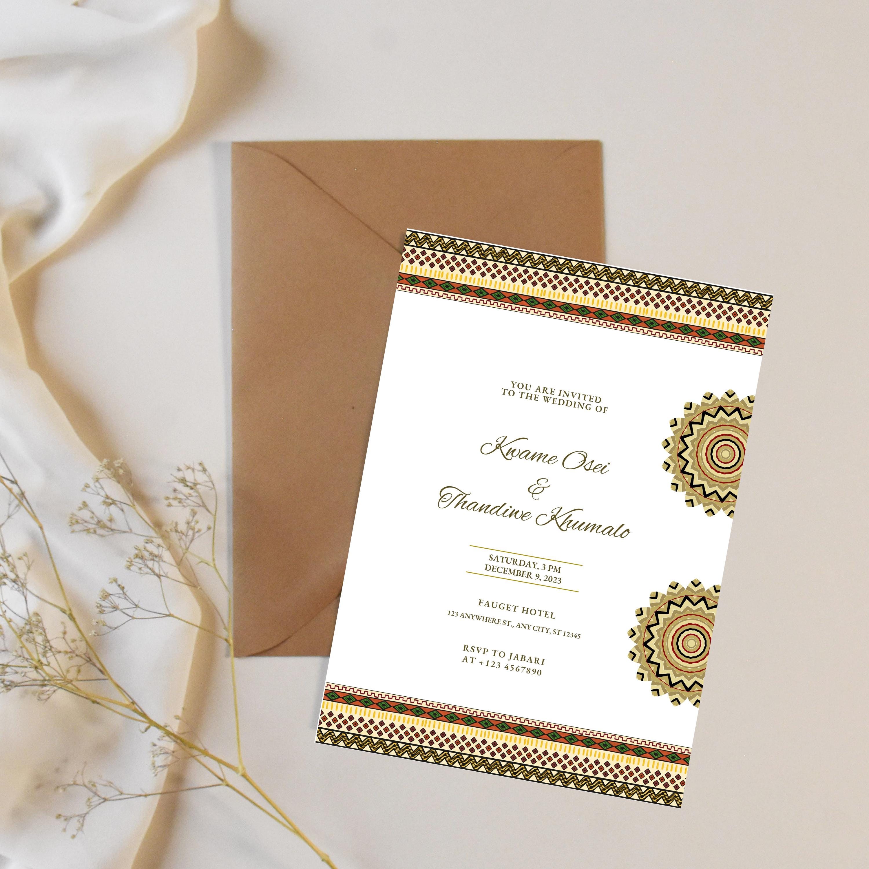 Native Invitation Background Tribal Wedding Invitation Template: Native African Design (digital ...