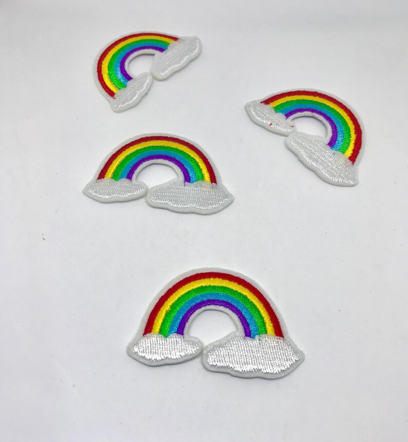 Iron On Embroidered Applique Patch Nature Spring Cloud Rainbow Colorful Small