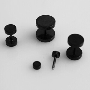 Black Fake Ear Plugs Stainless Steel & Choice of Size image 5