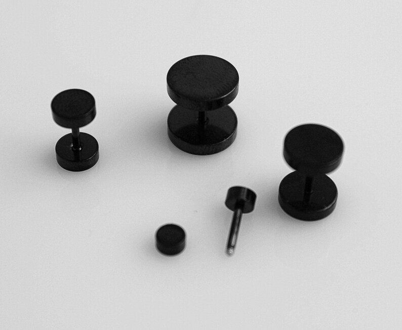 Black Fake Ear Plugs Stainless Steel & Choice of Size image 5