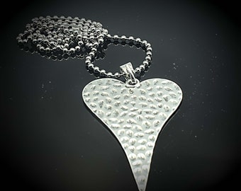 Statement Hammered Heart Long Necklace Customisable