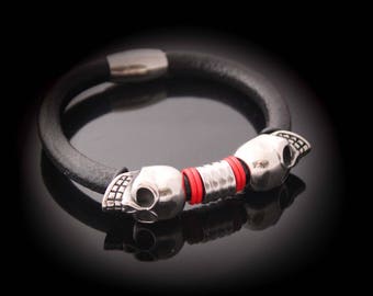 Skull Bracelet Leather & Steel- Customisable!!