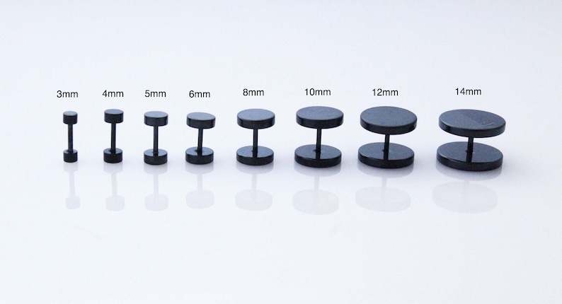Black Fake Ear Plugs Stainless Steel & Choice of Size image 10
