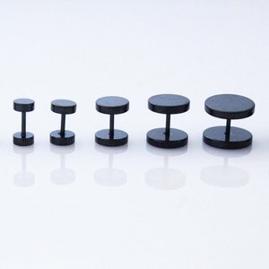 Black Fake Ear Plugs Stainless Steel & Choice of Size image 7