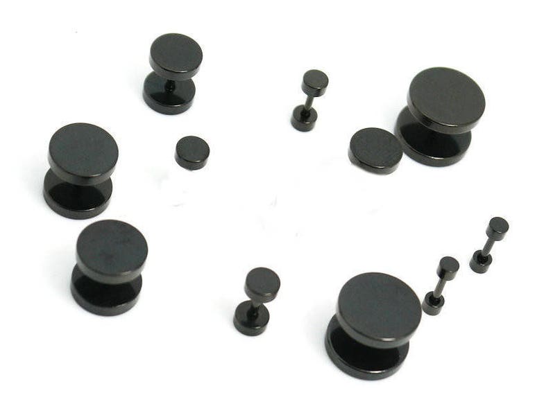 Black Fake Ear Plugs Stainless Steel & Choice of Size image 4