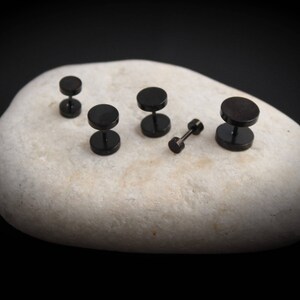 Black Fake Ear Plugs Stainless Steel & Choice of Size image 2