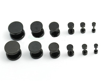 Black Fake Ear Plugs - Stainless Steel & Choice of Size