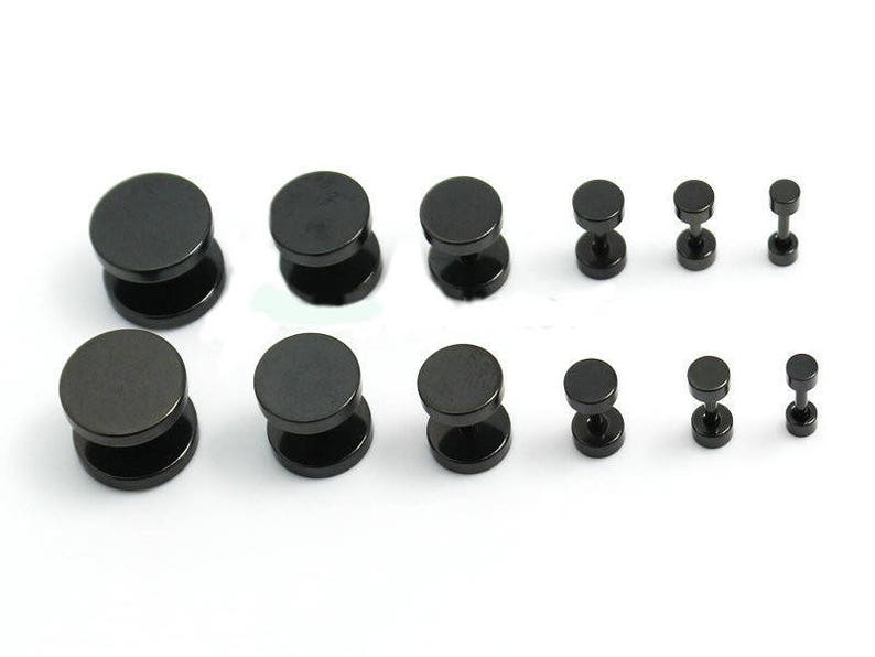 Black Fake Ear Plugs Stainless Steel & Choice of Size image 1