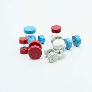 Fake Ear Plug Stretcher In Stone -Red, Blue or White