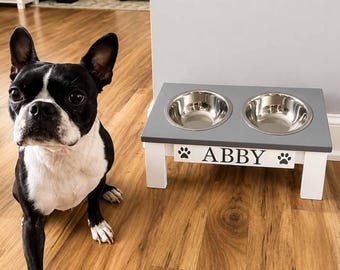 Tilted Elevated Dog Feeder | Angled Wooden Raised Pet Bowl Stand, Stainless Steel Bowls