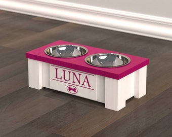 Personalized Elevated Feeder for Extra Small Dogs - Magenta