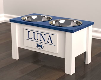 Personalized Elevated Feeder for Large Dogs - Internal Storage - Blue