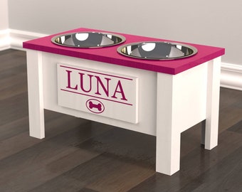 Personalized Elevated Feeder for Large Dogs - Internal Storage - Magenta