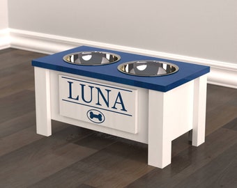 Dog Bowl Stand | Elevated Dog Feeder | Custom Dog Bowl | Pet Bowl | Raised Dog Bowl | Personalized | Medium Blue