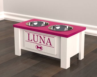 Dog Bowl Stand | Elevated Dog Feeder | Custom Dog Bowl | Pet Bowl | Raised Dog Bowl | Personalized | Medium Pink