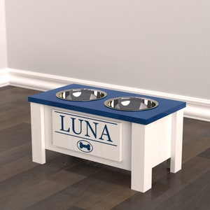 Dog Bowl Stand | Elevated Dog Feeder | Custom Dog Bowl | Pet Bowl | Raised Dog Bowl | Personalized | Medium Blue