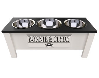 Personalized 3 Bowl Elevated Dog Feeder in Black