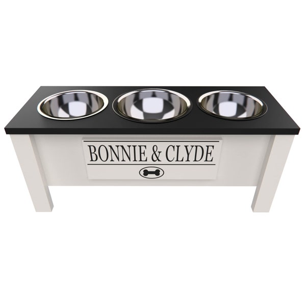 Personalized 3 Bowl Elevated Dog Feeder in Black