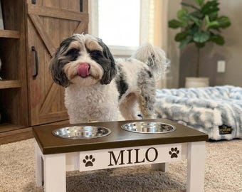 Elevated Dog Bowl Stand – Modern Raised Pet Feeder with Stainless Bowls