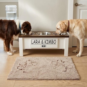 Personalized Elevated 3-Bowl Dog Feeder with Storage: Custom Raised Pet Feeding Station