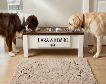 Personalized Elevated 3-Bowl Dog Feeder with Storage: Custom Raised Pet Feeding Station