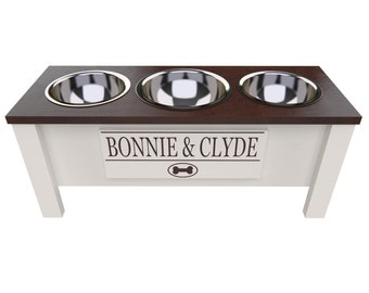 Personalized 3 Bowl Elevated Dog Feeder in Dark Walnut