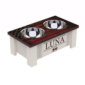 Personalized Elevated Dog Feeder - X-Small - Internal Storage - American Flag