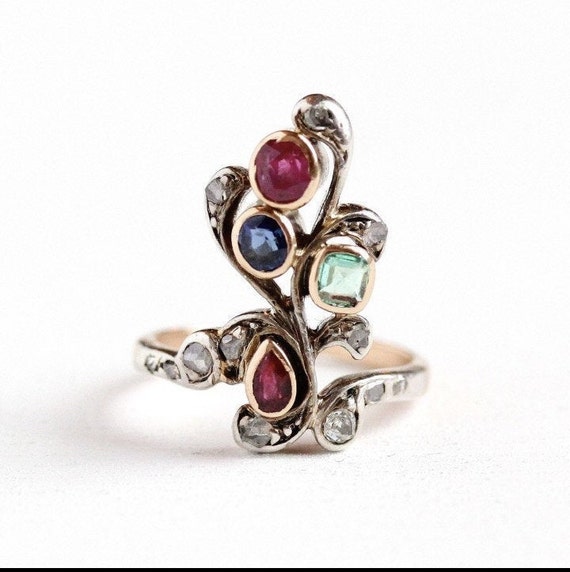 Antique Victorian 14k Ruby, Sapphire, Emerald & D… - image 5