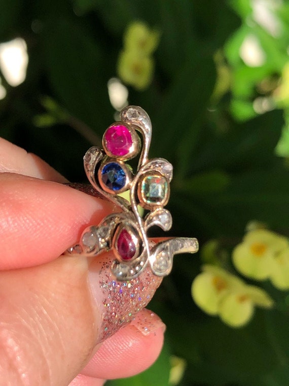 Antique Victorian 14k Ruby, Sapphire, Emerald & D… - image 1