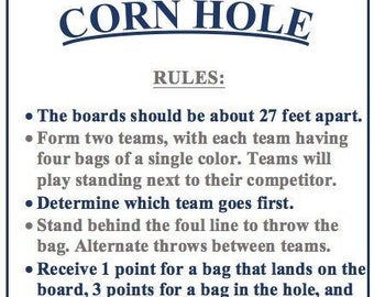 Corn Hole Game Rules | Etsy
