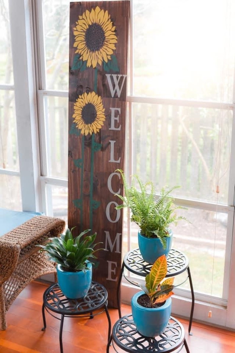 Sunflower Porch Sign Tall Welcome Sign Vertical Welcome | Etsy