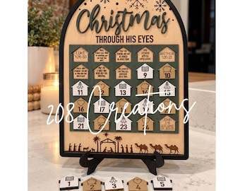 Handmade Wooden Christian Advent Calendar | Christmas Through His Eyes (25-Day Countdown)