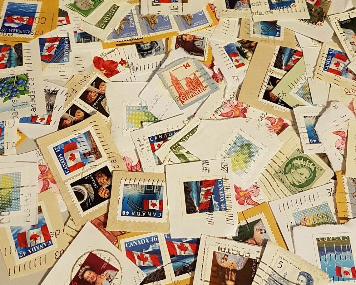 1000 Used Canadian postage stamps Vintage Stamp Lot ON paper Etsy