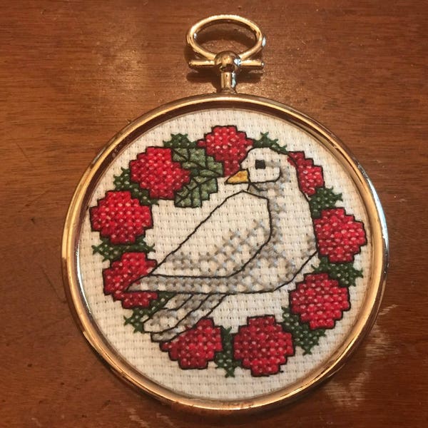 Turtledove Christmas Ornament Completed Cross-stitch Dove