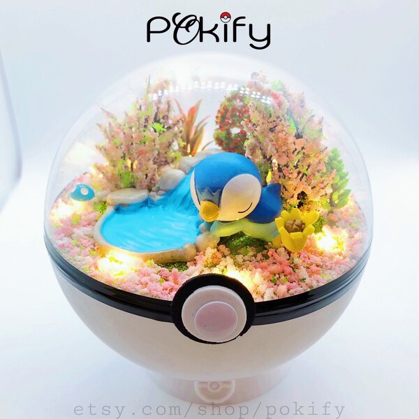 Piplup Pokemon Terrarium Diorama Dome Pokeball Planter Action Figure Terrainium Birthday Invitation Gift Happy Anniversary Valentines Day