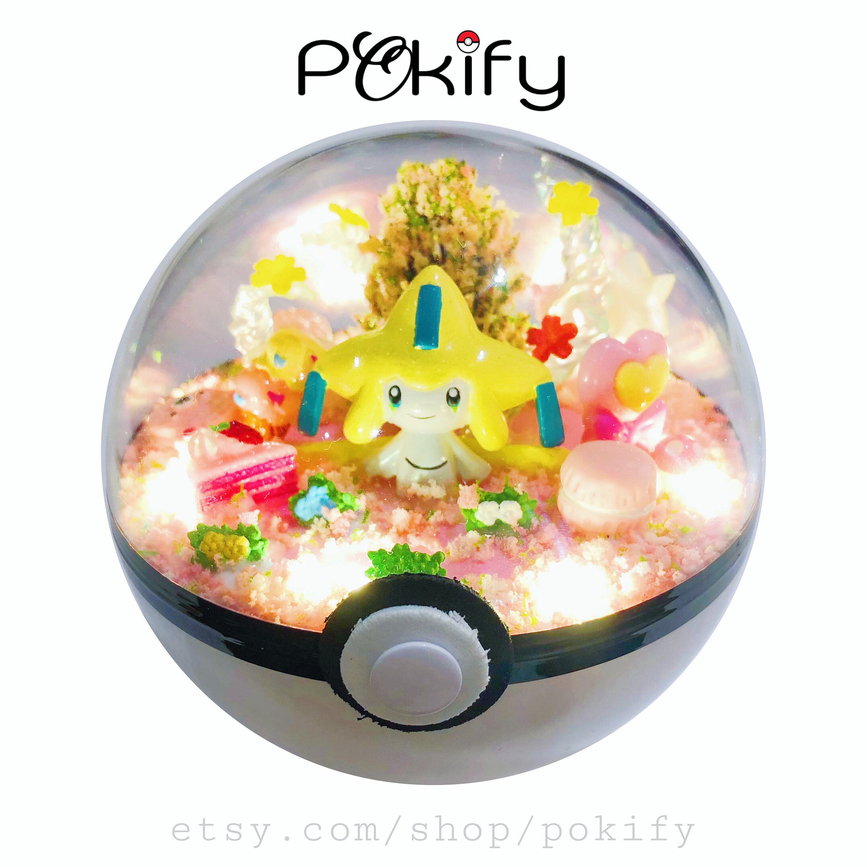 Jirachi Pokemon Terrarium Diorama Dome Pokeball Planter Action Figure Toy Birthday Invitation Gift Anniversary Valentines Day for Him/Her