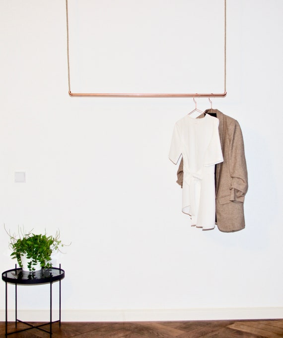Pia Ii Hanging Clothes Rack Wardrobe Industrial Clothes Bar Clothing Rack Ceiling Rope