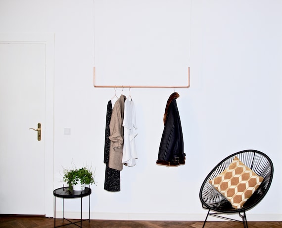 Pia I Hanging Clothes Rack Wardrobe Industrial Clothes Bar Clothing Rack Ceiling Rope